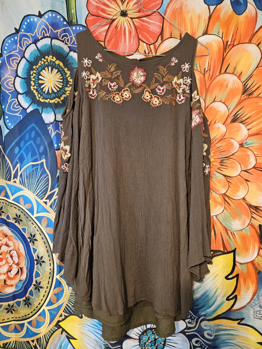 Boho Cold-Shoulder Embroidered Top